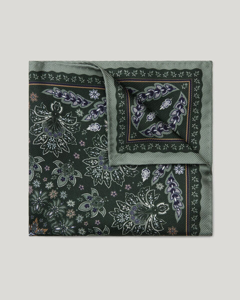 Double sided printed pocket square, Dark Green, hi-res